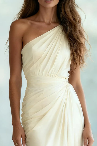 Charming Sheath/Column One Shoulder Sleeveless Chiffon Sweep/Brush Train Prom Dress