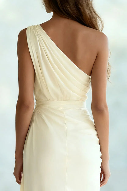 Charming Sheath/Column One Shoulder Sleeveless Chiffon Sweep/Brush Train Prom Dress