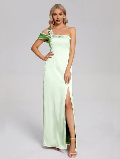 Charming Sheath/Column One Shoulder Sleeveless Backless Floor-Length Prom Dress