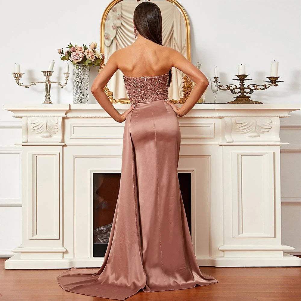 Charming Sheath Strapless Neck Sleeveless Backless Floor-Length Prom Dress