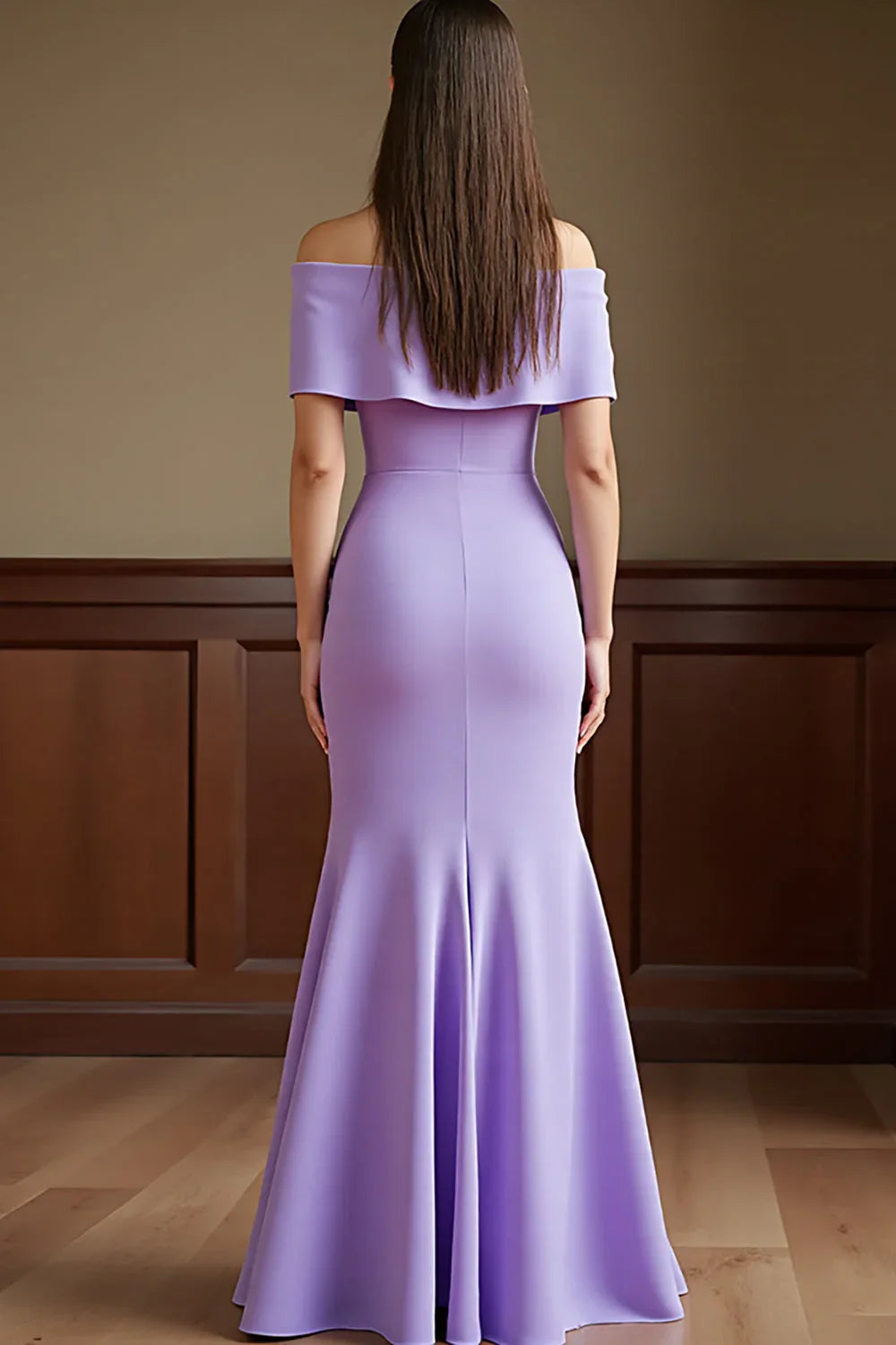 Charming Sheath Off the Shoulder Dropped Shoulder Sleeves Backless Floor-Length Mother of the Bride Dress