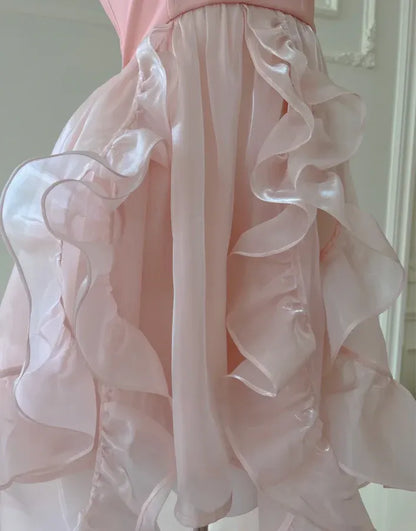 Chic A-Line Halter Neck Sleeveless Organza High Low Prom Dress