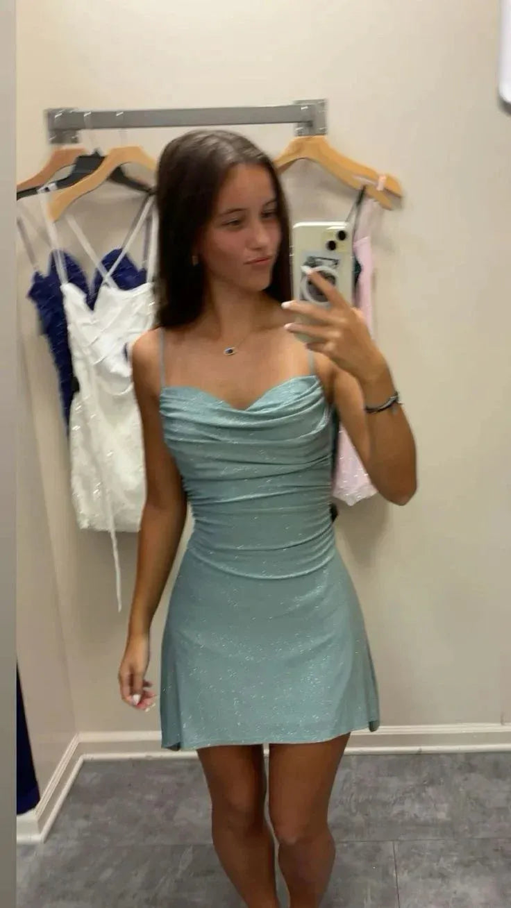 Chic Sweetheart Neck Ruched Glitter A-Line Mini Dress