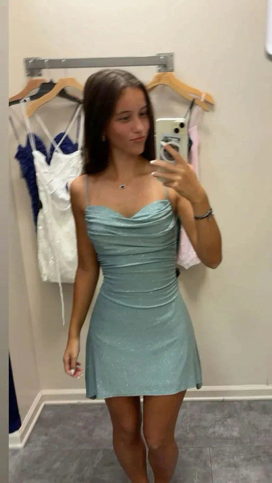 Chic Sweetheart Neck Ruched Glitter A-Line Mini Dress