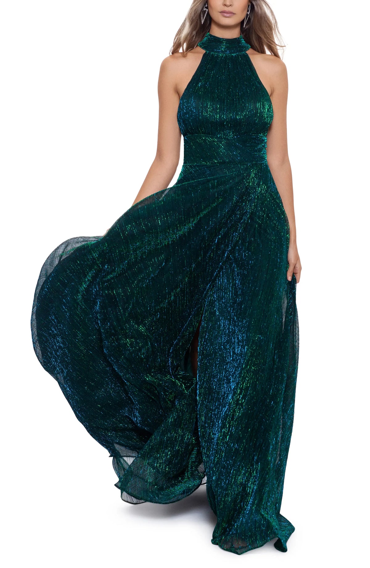 Chic A-Line Halter Neck Sleeveless Zipper Up Sweep/Brush Train Prom Dress
