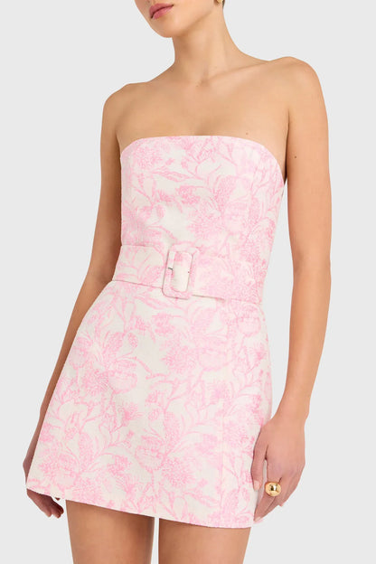 Chic A-line Strapless Floral Jacquard Belted Mini Homecoming Dress