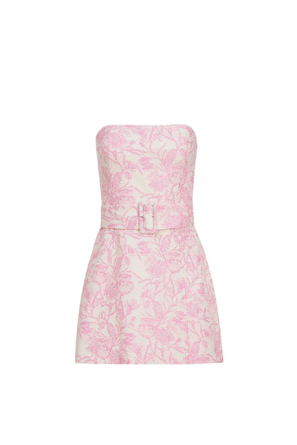 Chic A-line Strapless Floral Jacquard Belted Mini Homecoming Dress