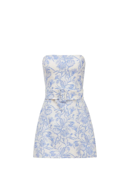 Chic A-line Strapless Floral Jacquard Belted Mini Homecoming Dress