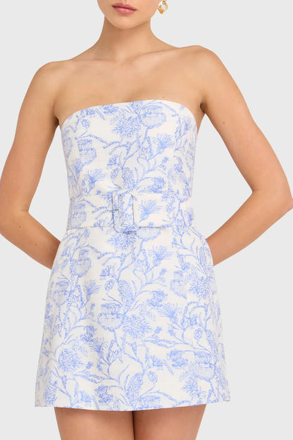 Chic A-line Strapless Floral Jacquard Belted Mini Homecoming Dress