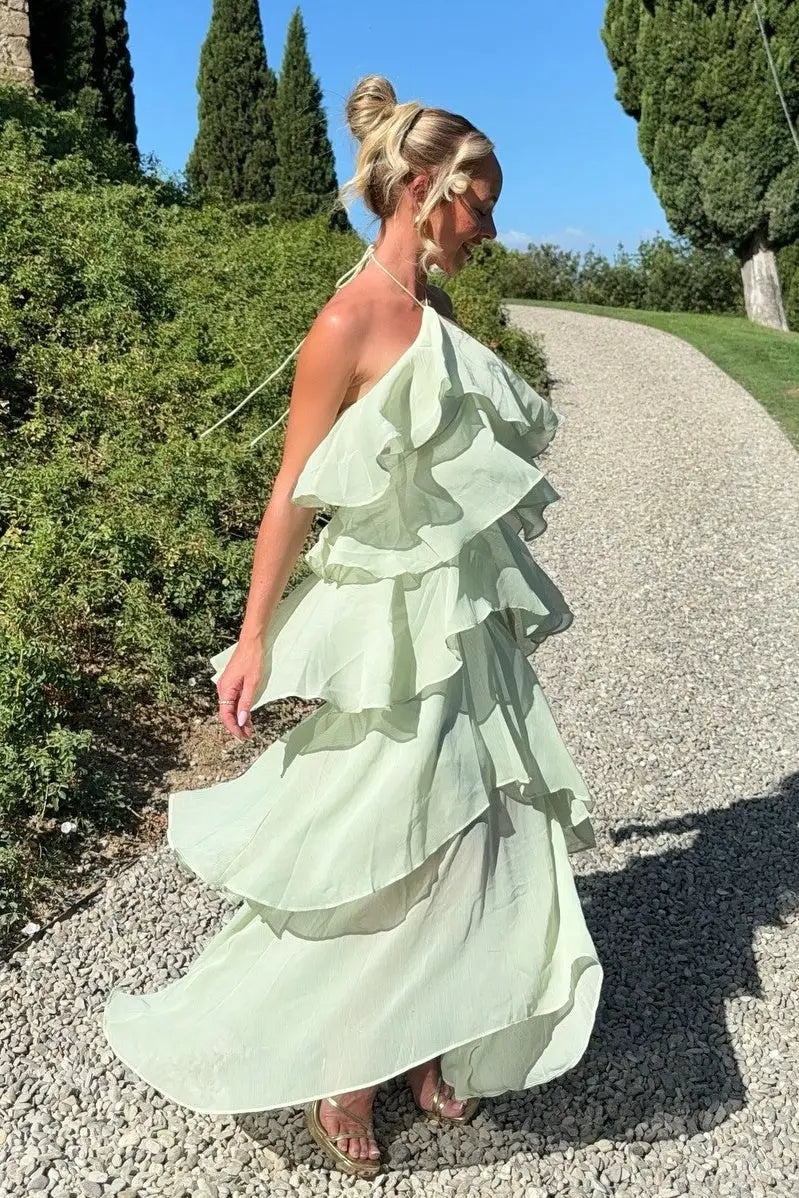 Chic A Line Halter Neck Sleeveless Lace Up Floor-Length Prom Dress