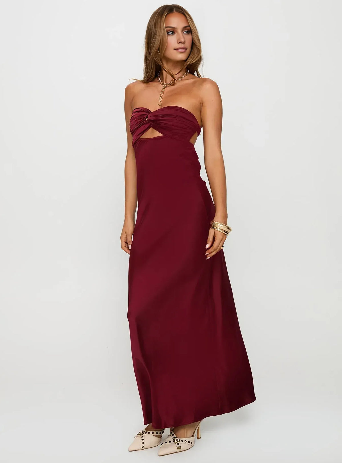 Chic Black Satin Strapless Cutout Backless Floor-Length Prom Dress