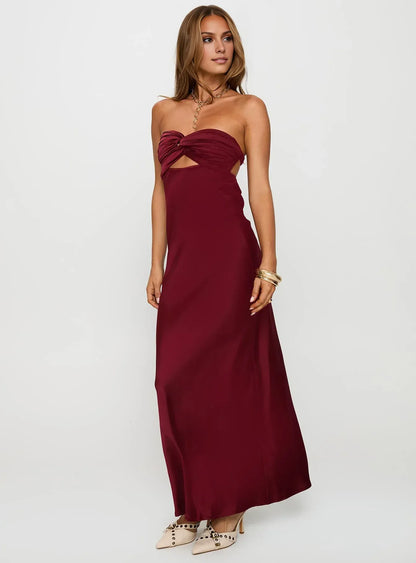 Chic Black Satin Strapless Cutout Backless Floor-Length Prom Dress