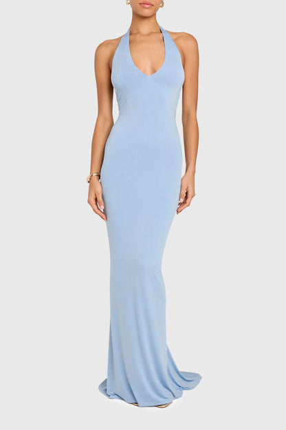 Chic Mermaid Halter Sleeveless Backless Floor Length Evening Dress