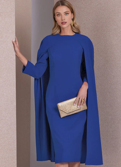 Chic Mermaid Long Sleeves Round Neck Cape Tea-Length Short Prom Party Cocktail Dress