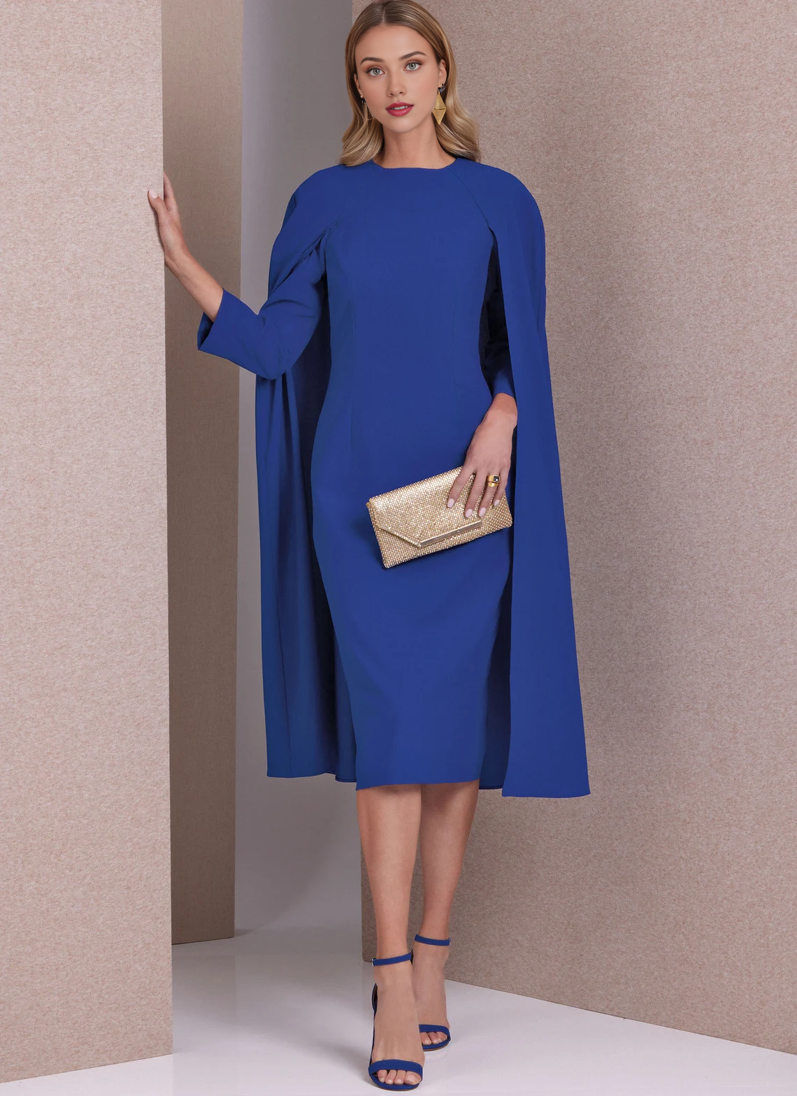 Chic Mermaid Long Sleeves Round Neck Cape Tea-Length Short Prom Party Cocktail Dress