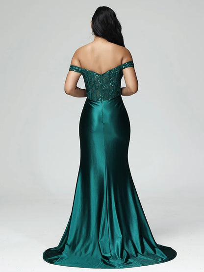 Chic Mermaid Off The Shoulder Sleeveless Zipper Back Sweep Train Prom Dress