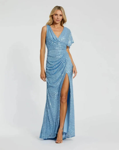 Chic Mermaid Plunge Neck Sleeveless Backless Sweep/Brush Train Prom Dress