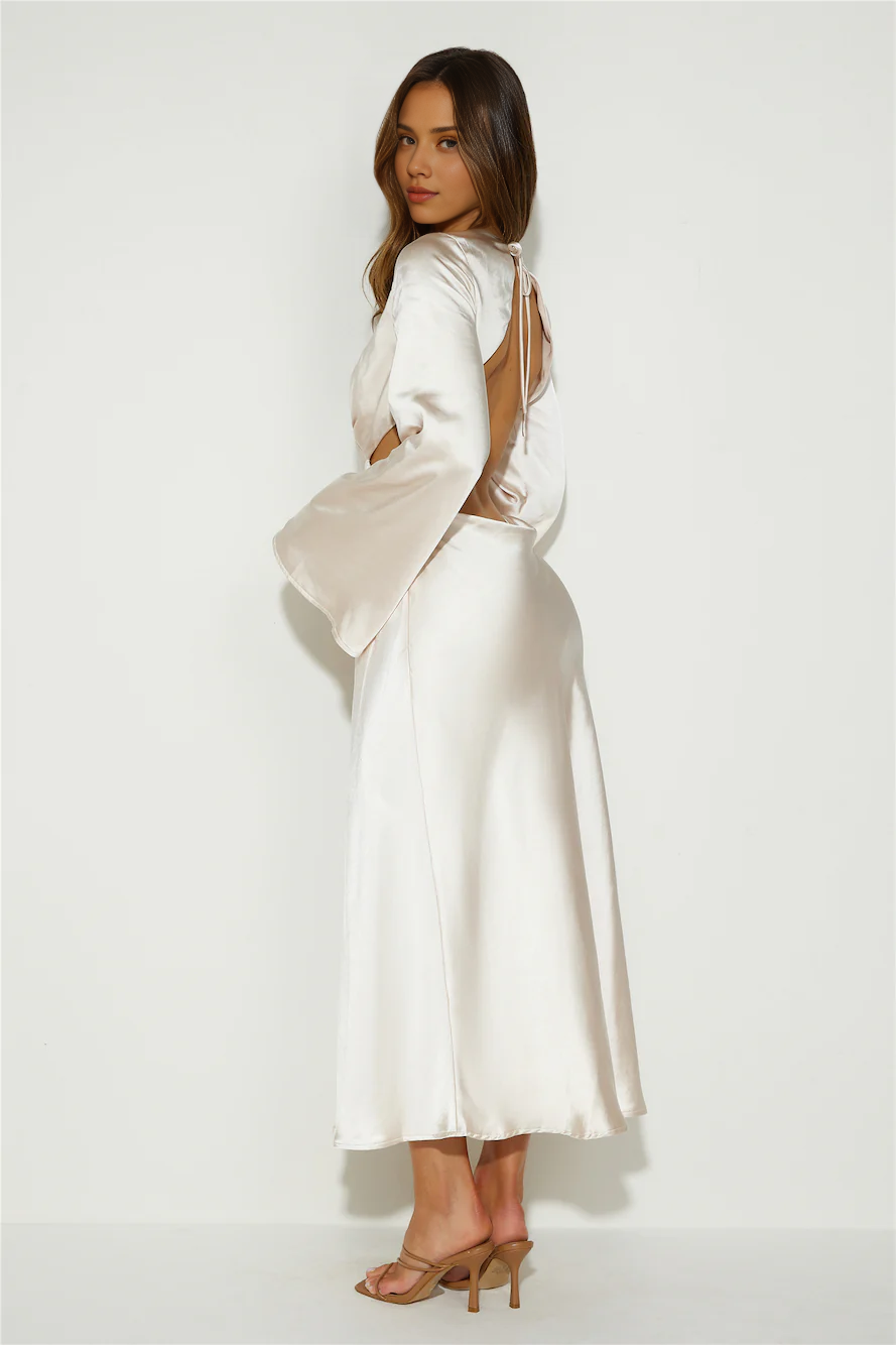 Chic Round Neck Simple A-line Long Sleeves Backless Ankle Length Prom Party Dress