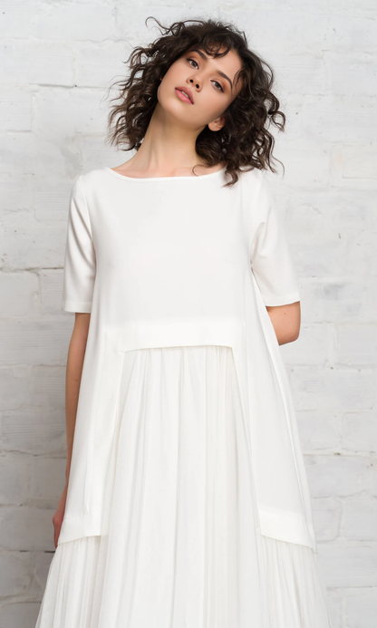 Chic Round Neck Tulle Dress A-line Short Sleeves Floor Length Prom Party Dress