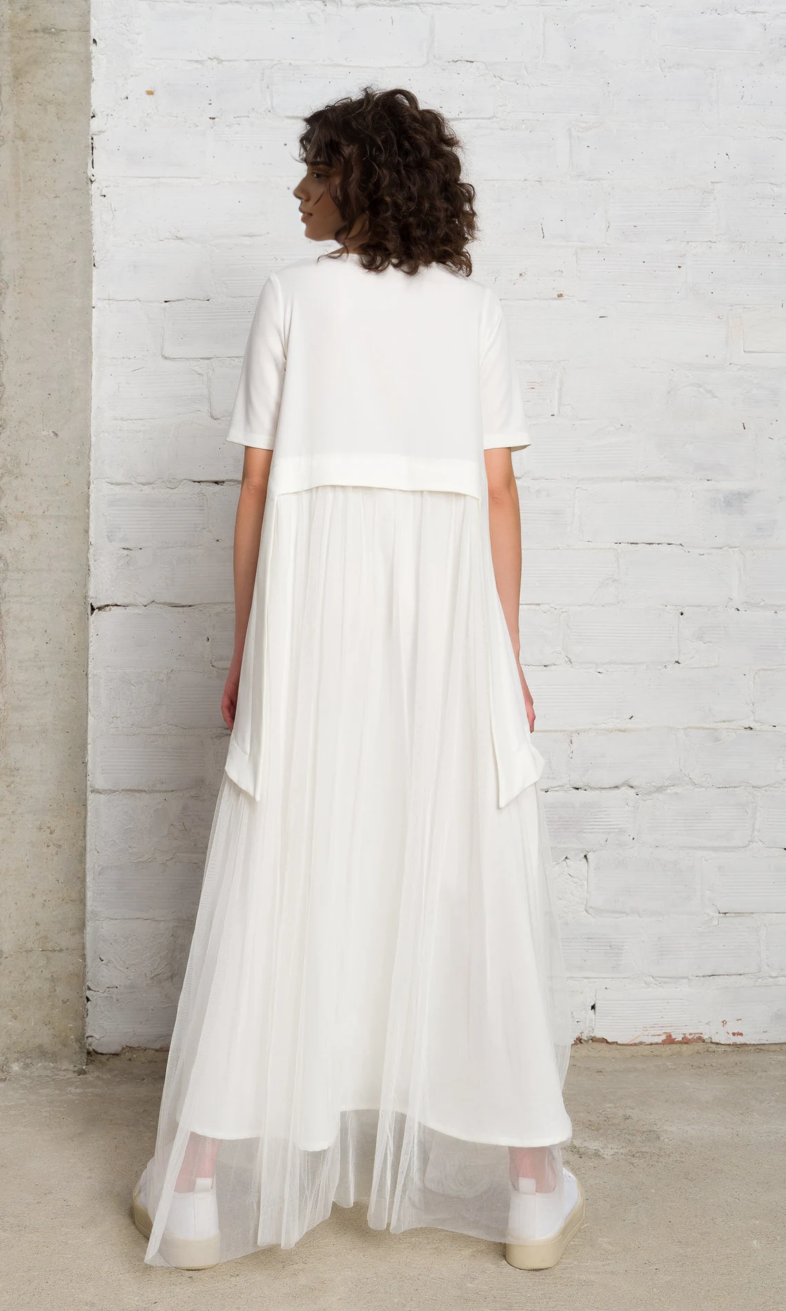 Chic Round Neck Tulle Dress A-line Short Sleeves Floor Length Prom Party Dress