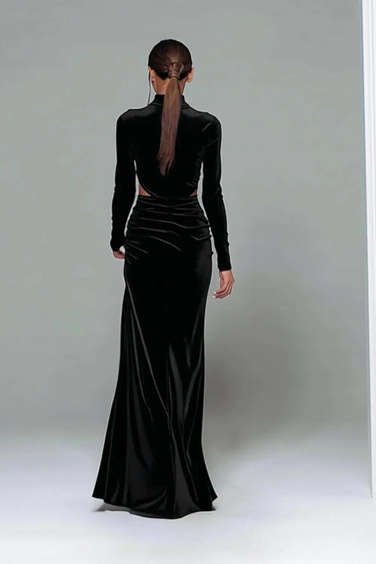 Chic Sheath/Column High Neck Long Sleeves Velvet Floor-Length Evening Dress