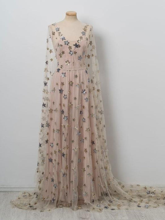 Prom Dresses Stores Chic V neck Floor Length Stars Pink Prom Dresses Long Evening Dress Formal Women's Dresses
