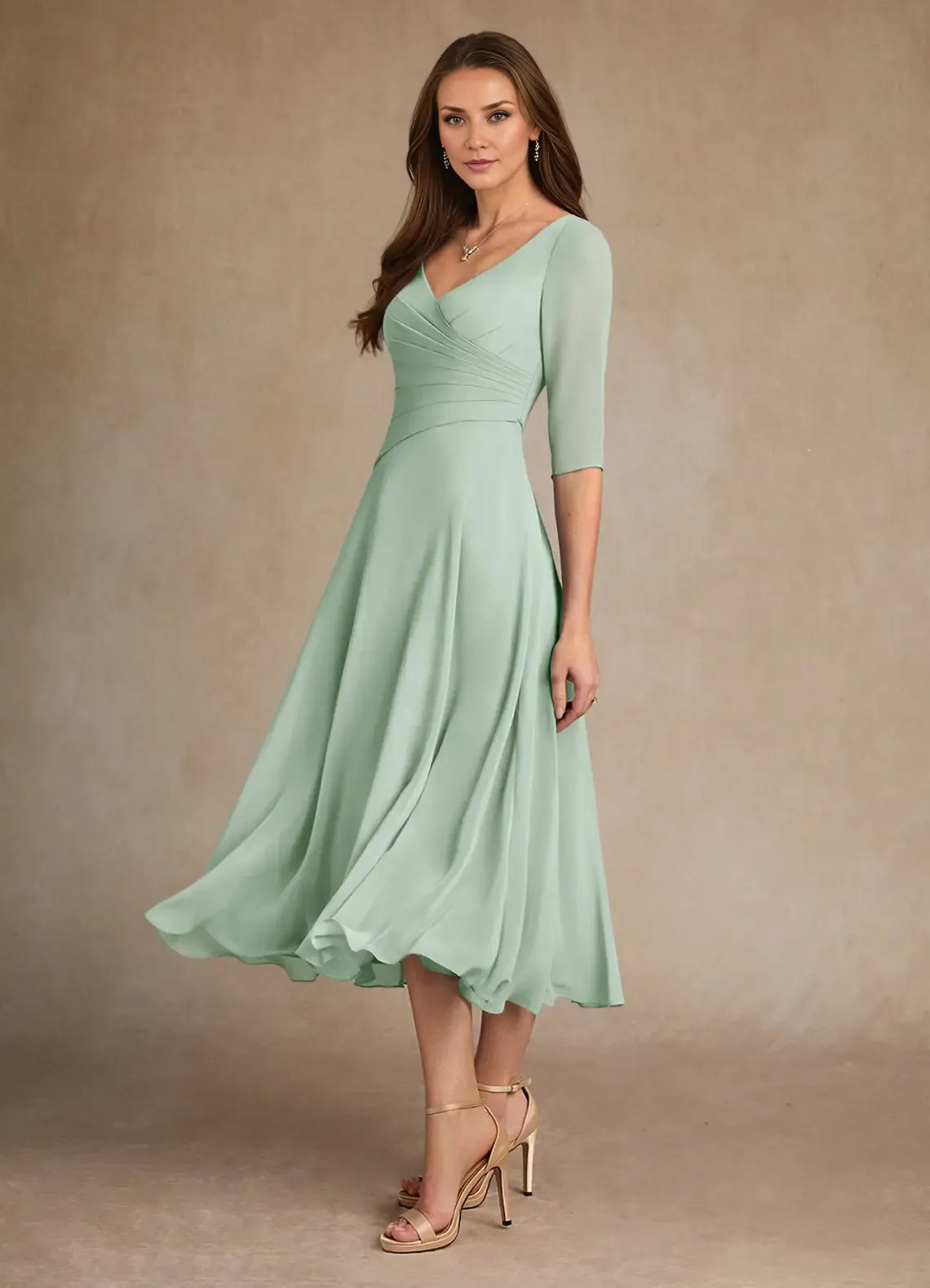 Dress Pleated Chiffon A-Line Mother Of The Bride Evening Dress Minimalist Three-Quarter Sleeve Mother Of The Groom Dresses