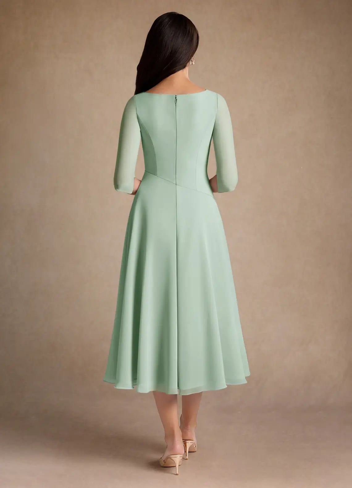 Dress Pleated Chiffon A-Line Mother Of The Bride Evening Dress Minimalist Three-Quarter Sleeve Mother Of The Groom Dresses
