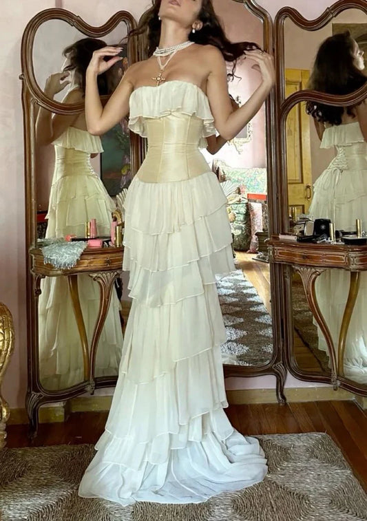 Dress Prom Dress Stores Ivory Strapless Chiffon Tiered Sheath Gorgeous Evening Dress Formal Dresses