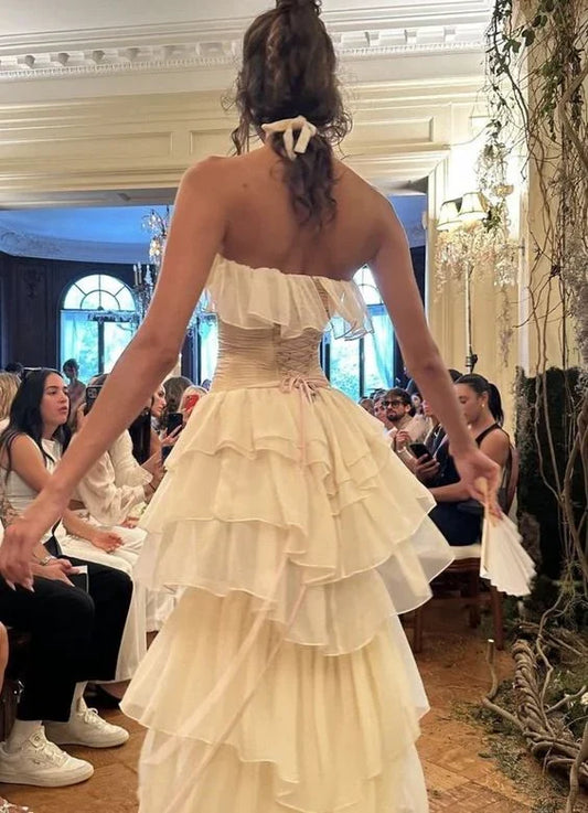 Dress Prom Dress Stores Ivory Strapless Chiffon Tiered Sheath Gorgeous Evening Dress Formal Dresses