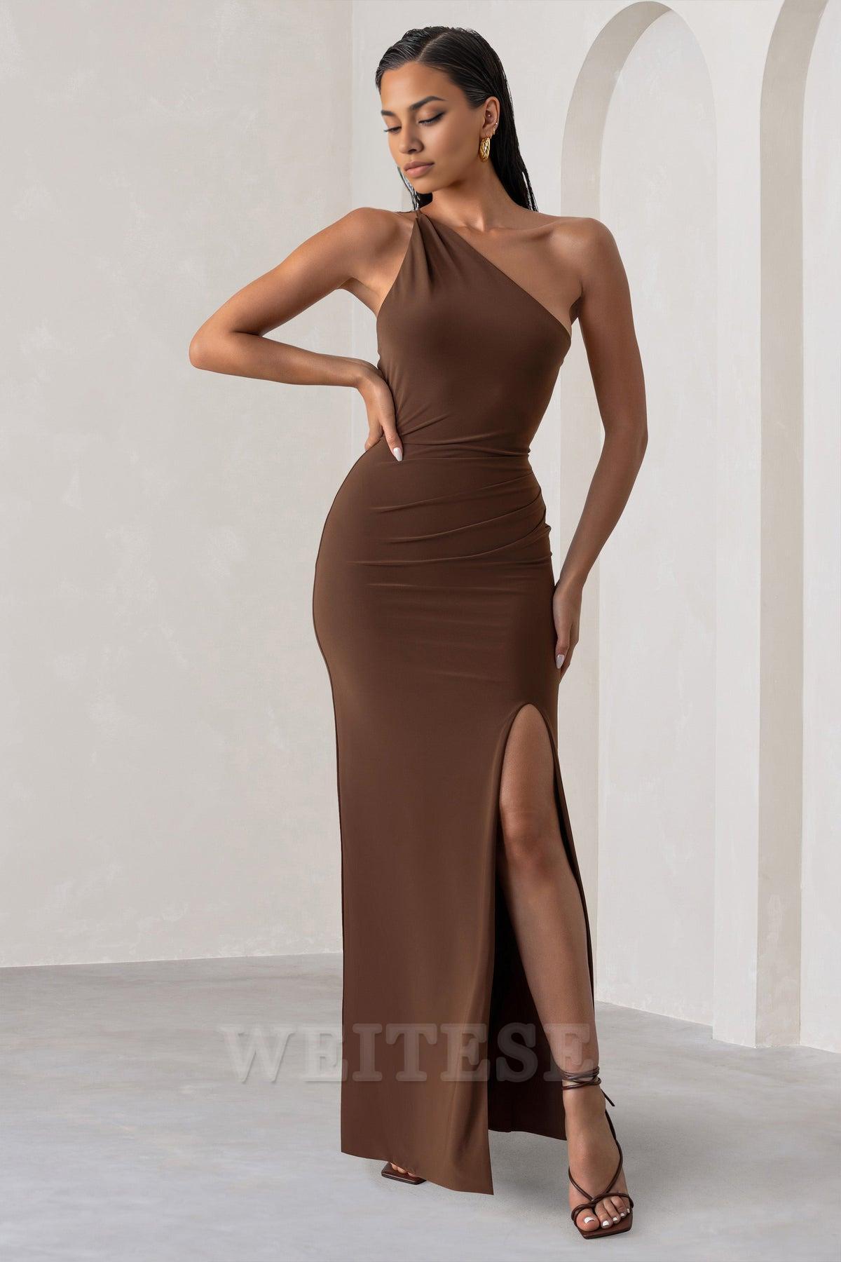 Dress Lemon One Shoulder Maxi Dress With Open Back Detail Prom Dress Sheath Floor Length Simple Bridesmaid Dress