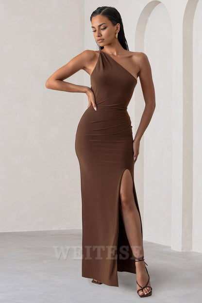Dress Lemon One Shoulder Maxi Dress With Open Back Detail Prom Dress Sheath Floor Length Simple Bridesmaid Dress