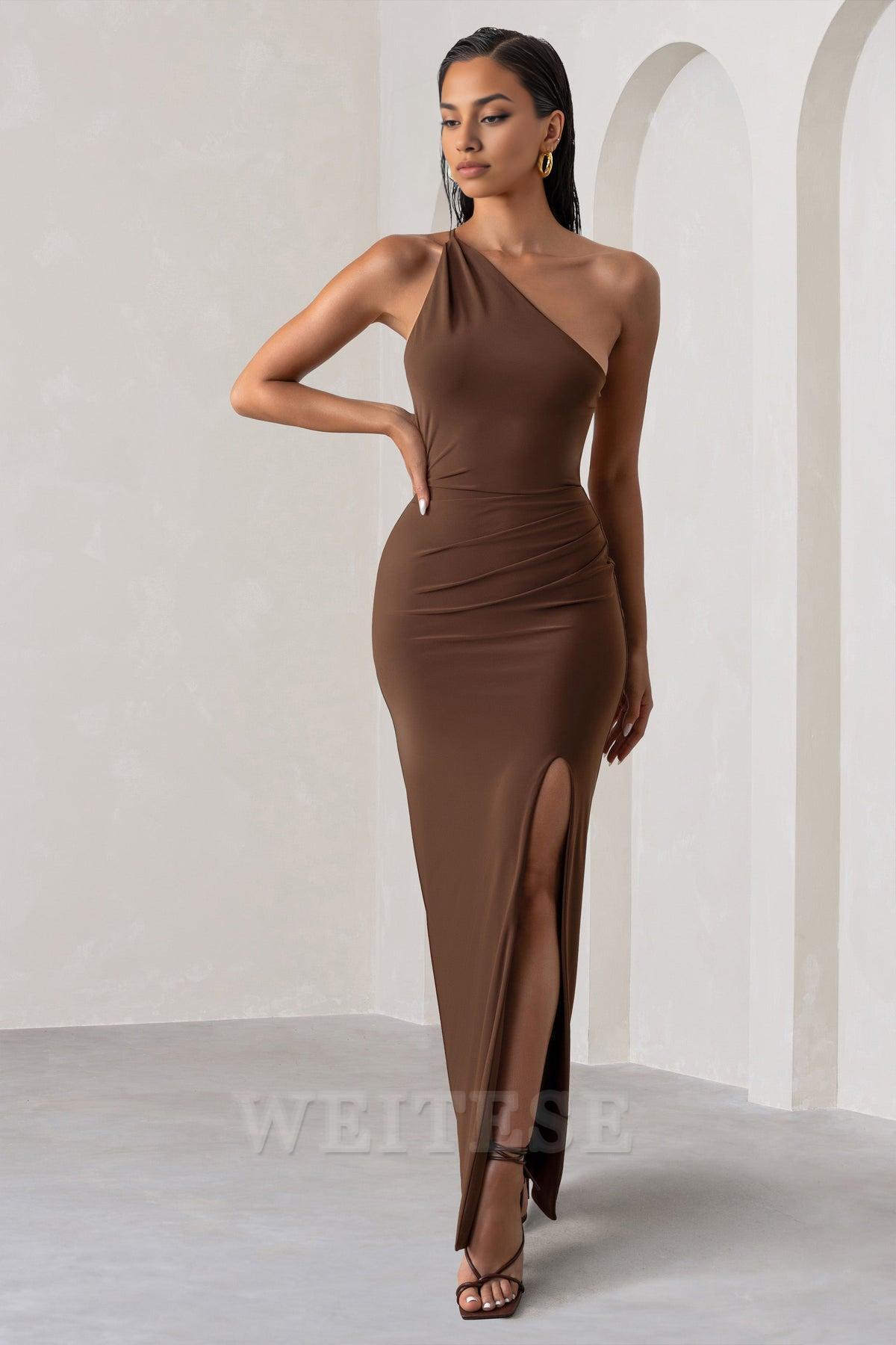 Dress Lemon One Shoulder Maxi Dress With Open Back Detail Prom Dress Sheath Floor Length Simple Bridesmaid Dress