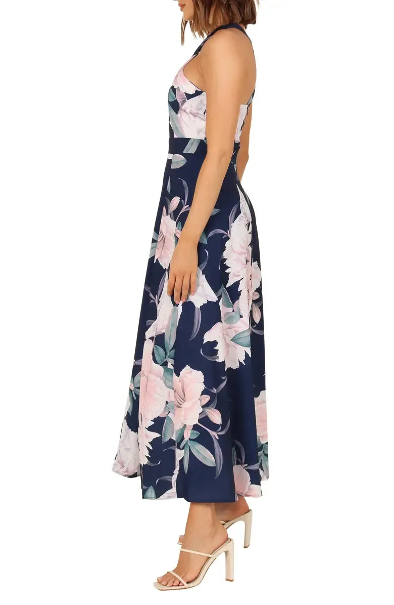 Classic A-Line Halter Neck Sleeveless Backless Ankle-Length Prom Dress
