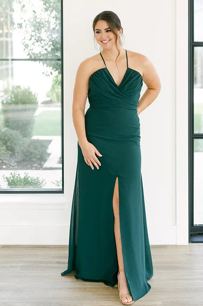 Classic A-Line Spaghetti Straps Sleeveless Chiffon Floor-Length Plus Size Prom Dress
