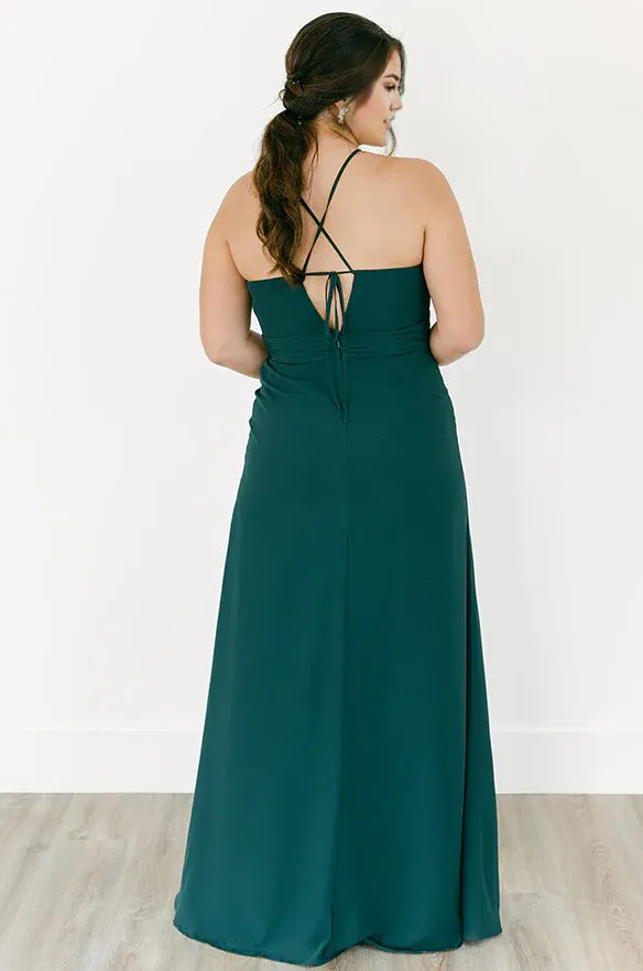 Classic A-Line Spaghetti Straps Sleeveless Chiffon Floor-Length Plus Size Prom Dress