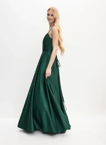 Classic A-Line Spaghetti Straps Sleeveless Satin Floor-Length Prom Dress