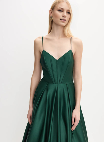 Classic A-Line Spaghetti Straps Sleeveless Satin Floor-Length Prom Dress