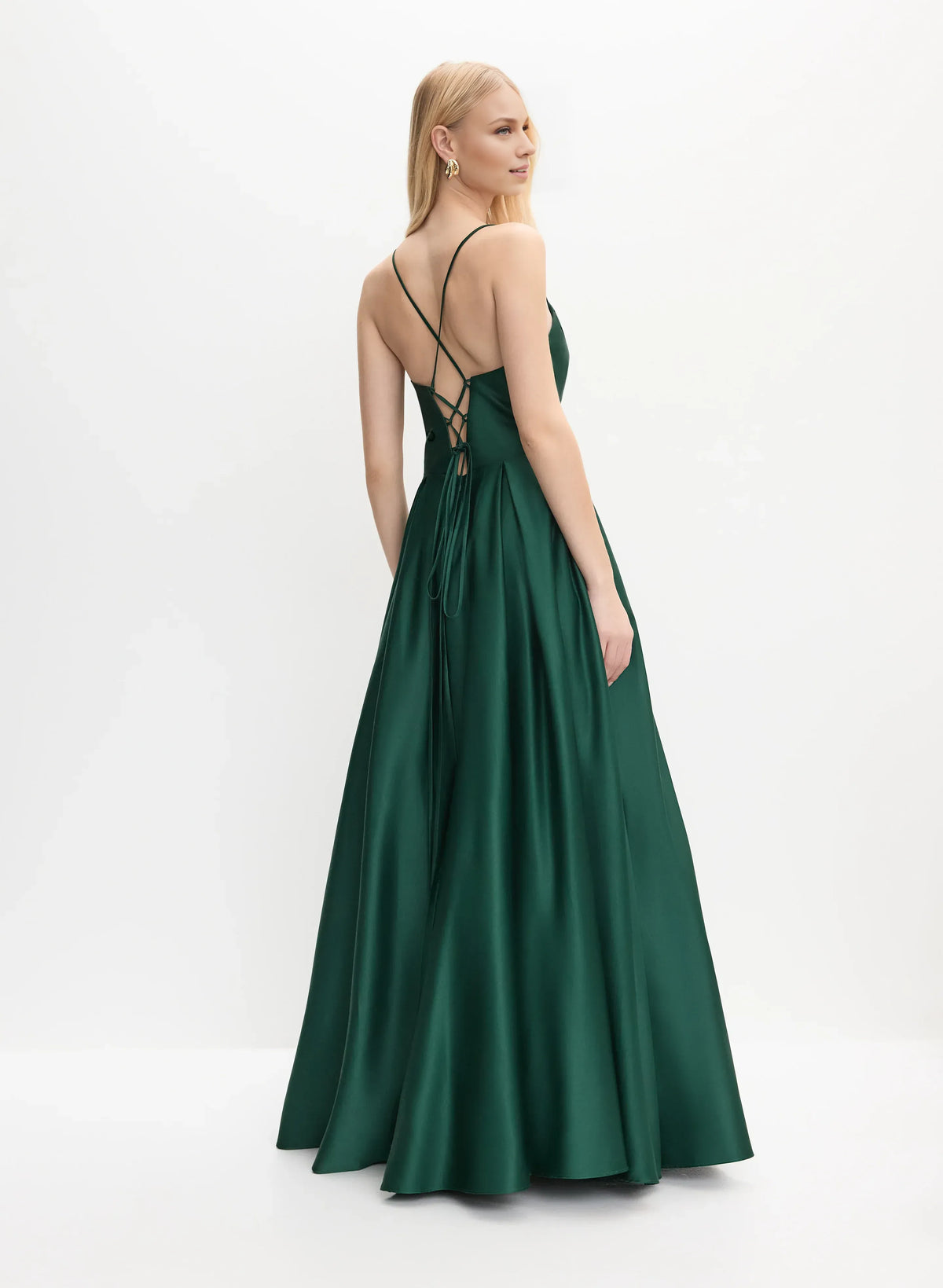 Classic A-Line Spaghetti Straps Sleeveless Satin Floor-Length Prom Dress