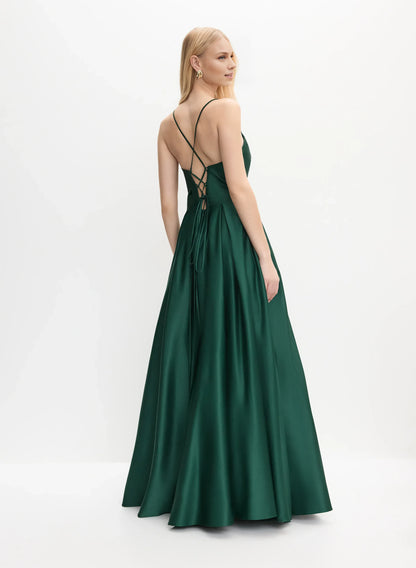 Classic A-Line Spaghetti Straps Sleeveless Satin Floor-Length Prom Dress