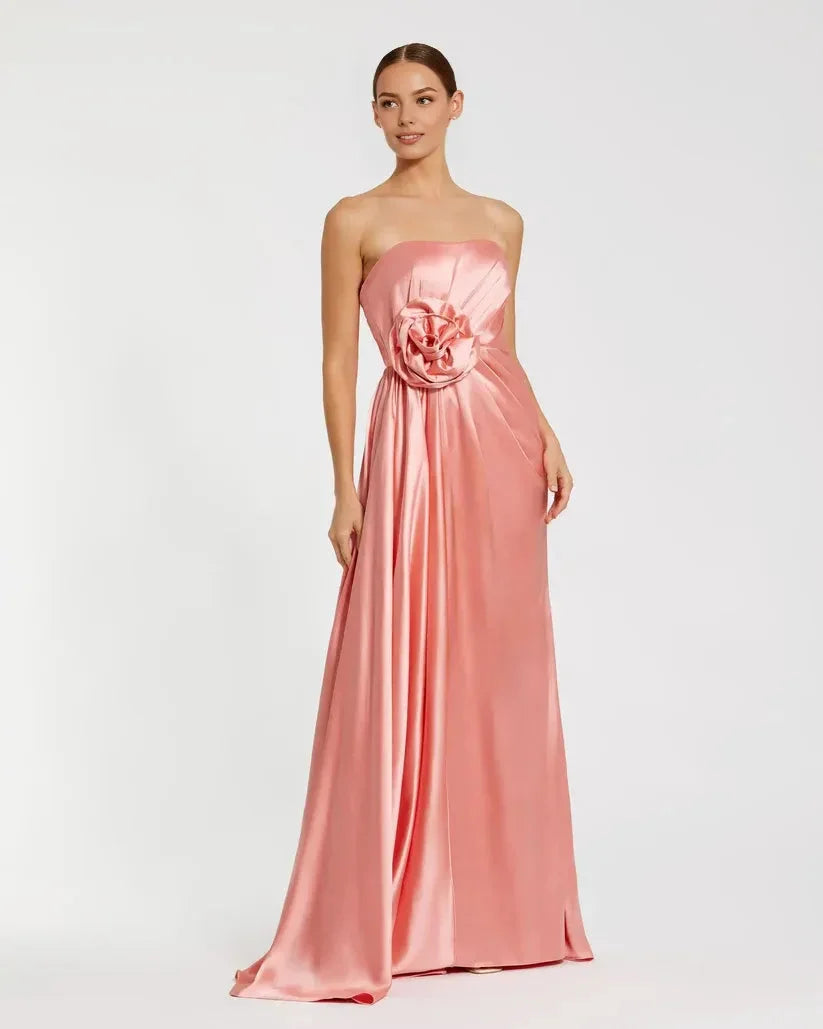 Classic A-Line Strapless Sleeveless Zipper Up Sweep/Brush Train Prom Dress