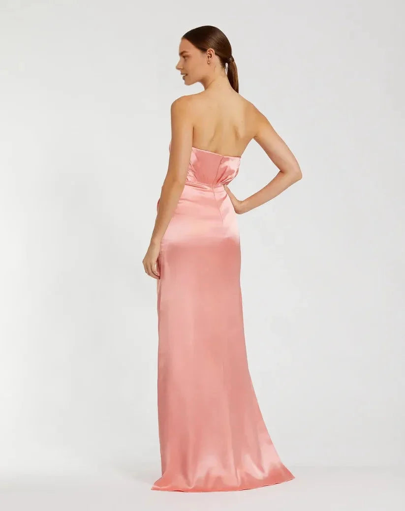 Classic A-Line Strapless Sleeveless Zipper Up Sweep/Brush Train Prom Dress
