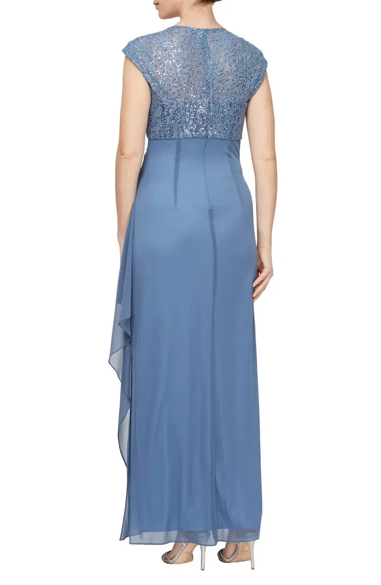 Classic A-Line V Neck Cap Sleeve Sequin Floor-Length Mother of the Bride Dress