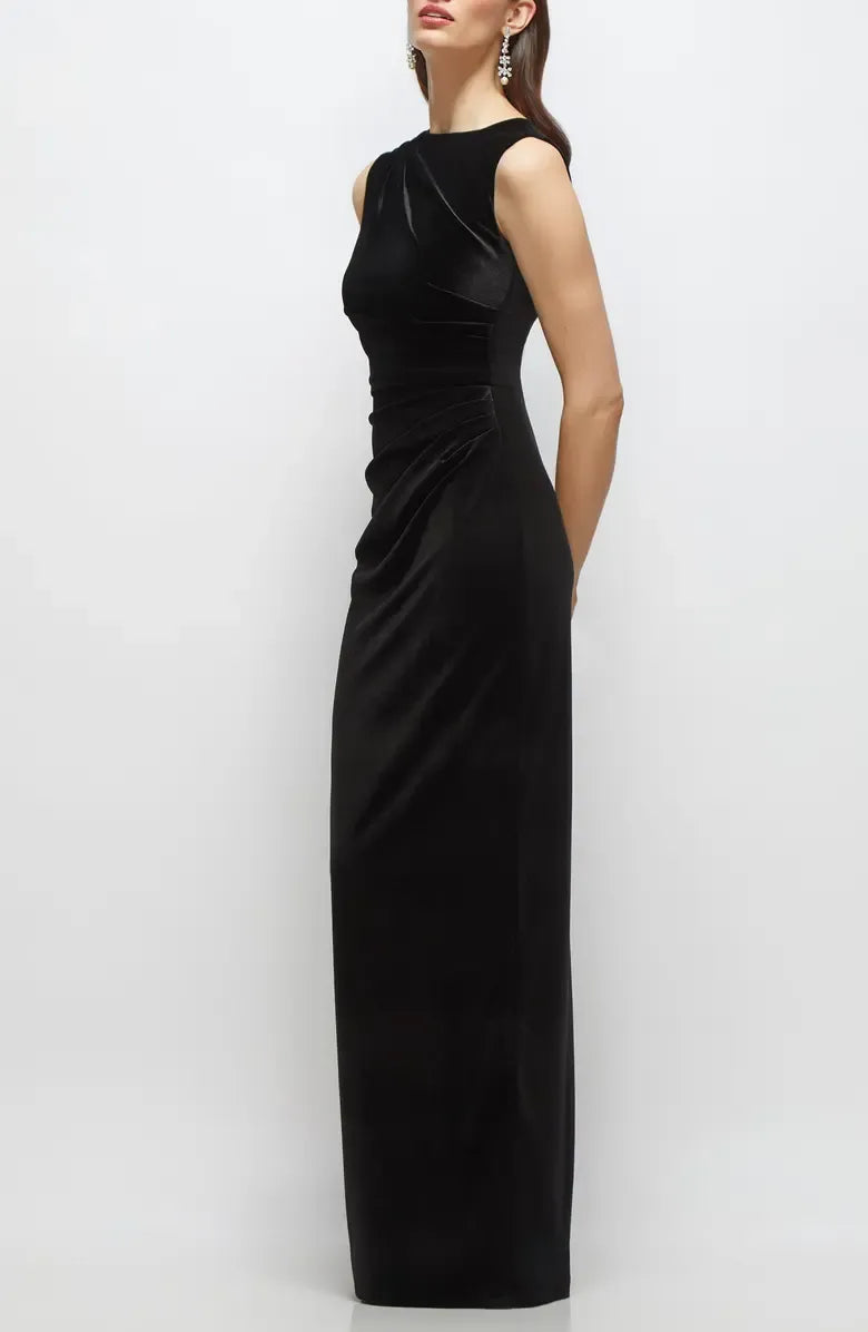 Classic Column High-neck Sleeveless Velvet Floor-Length Prom Dress