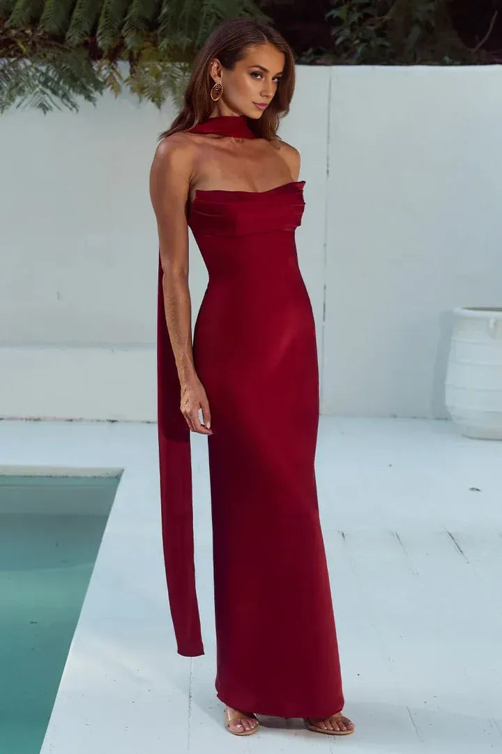 Classic Fitted Strapless Sleeveless Satin Floor-Length Prom Dress