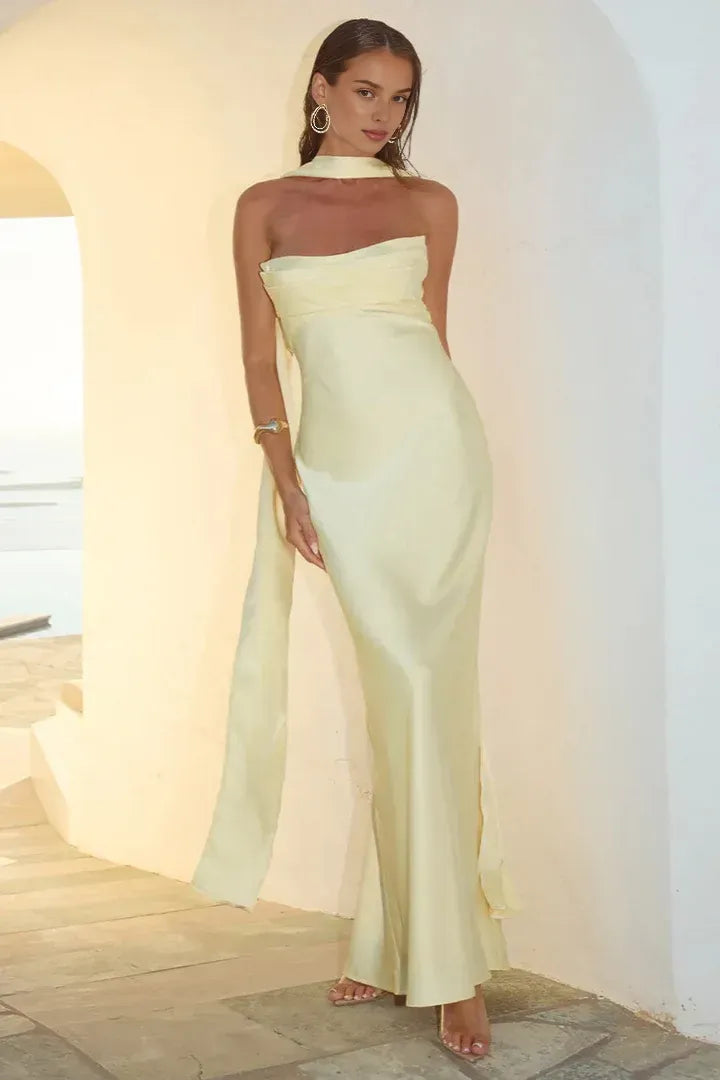 Classic Fitted Strapless Sleeveless Satin Floor-Length Prom Dress