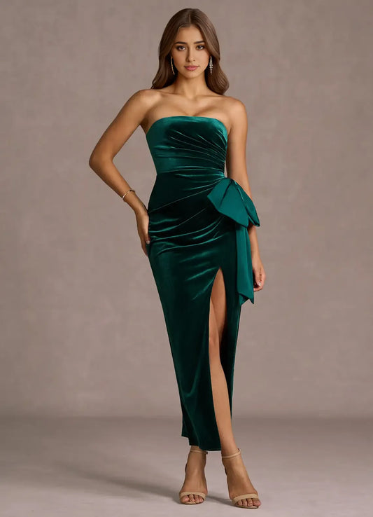 Classic Mermaid Strapless Sleeveless Backless Ankle-Length Evening Dress