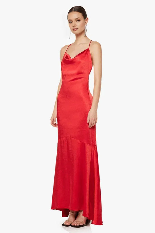 Classic Mermaid/Trumpet Cowl Neck Sleeveless Satin Floor-Length Prom Dress