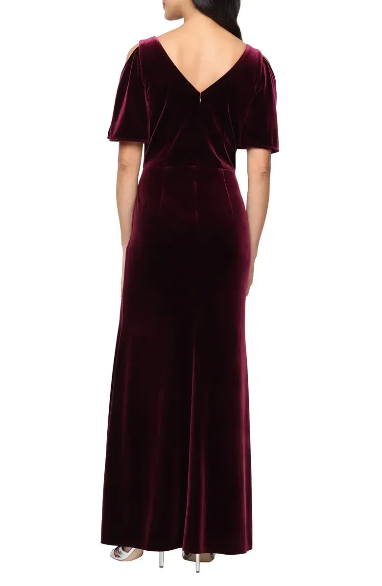 Classic Mermaid V Neck Short Sleeve Velvet Floor-Length Prom Dress