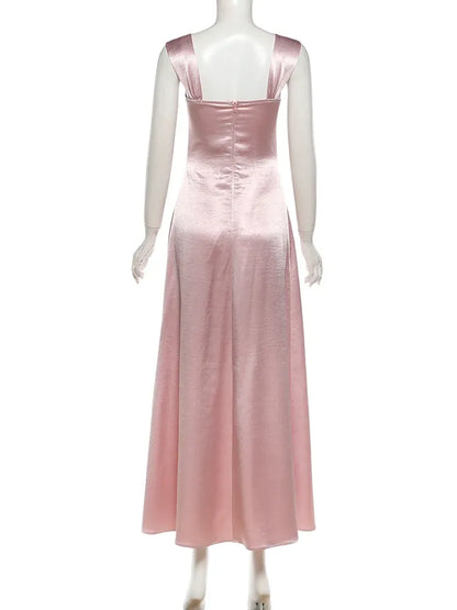Classic Square Neck Sleeveless Bodycon Crystal Satin Floor Length Evening Dress